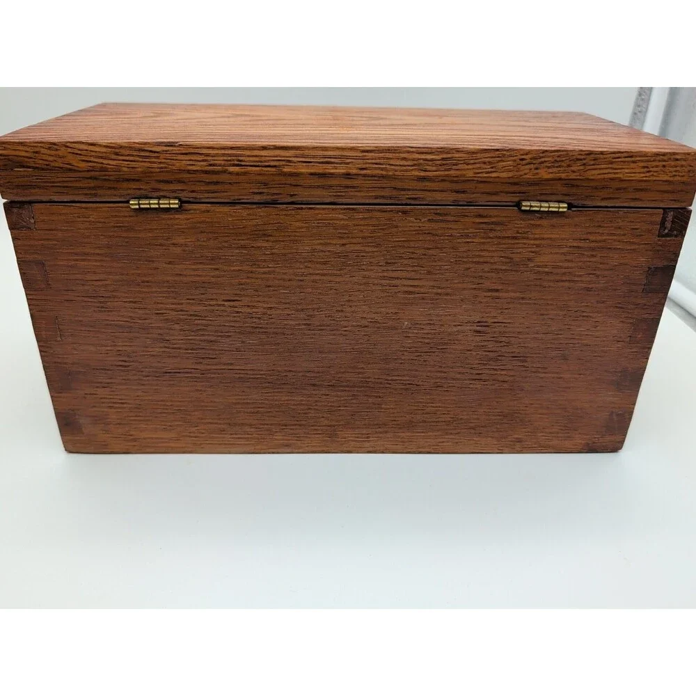 Vtg Oak Box Dovetail Handmade Hinged Lid Jewelry Watch Trinket